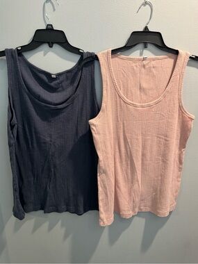 2 Jockey Brand Ribbed Scoop Neck Tank Tops - Pink/blush & Slate Blue Size XL